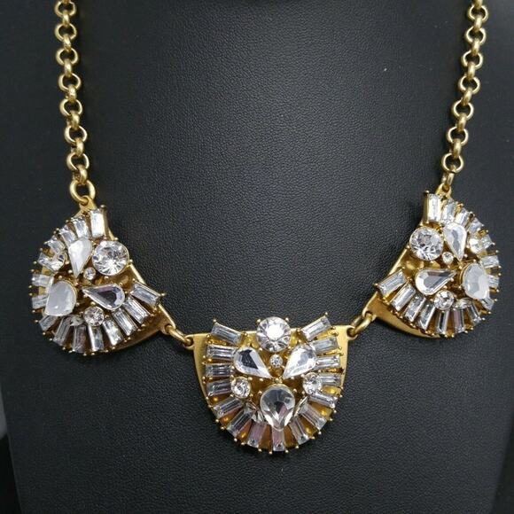 J Crew Clear Rhinestone Gold Tone Necklace, Three Jeweled Pendants, 21 Inches - Picture 7 of 8